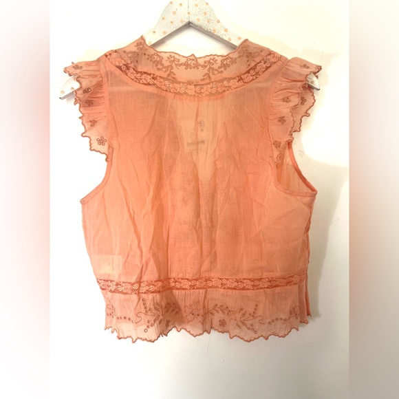 Free People Peach Embroidered Day Dreamer Top - Picture 2 of 5